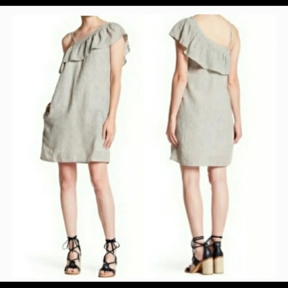 Beachlunchlounge Linen One Shoulder Dress M - Picture 1 of 14